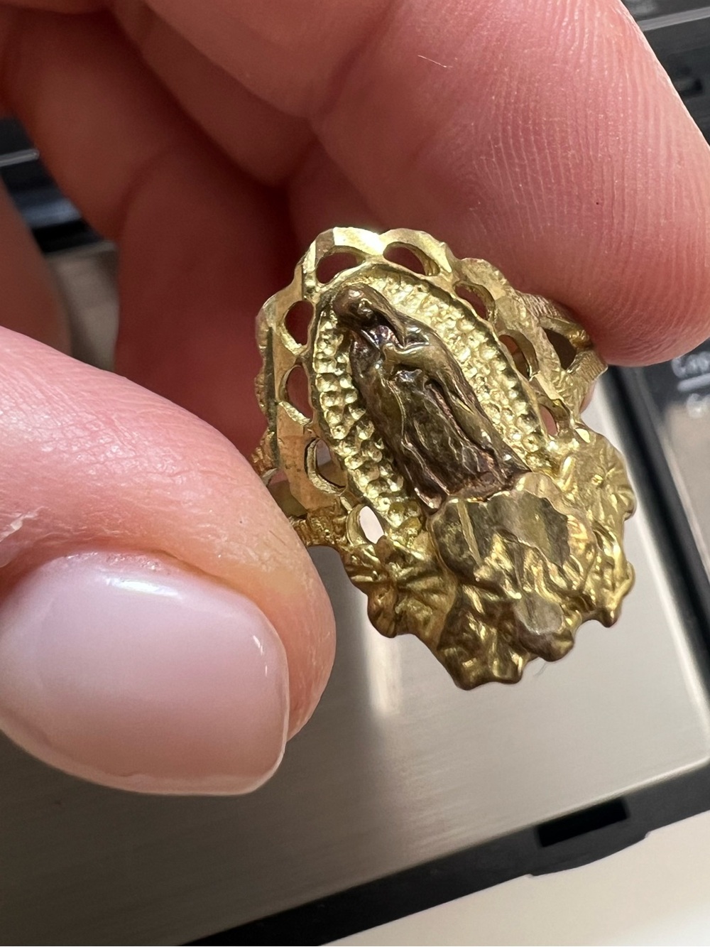 14K Gold Virgin Mary Statement Ring